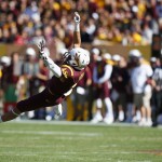Arizona State's D.J. Foster is unable to make a catch on a pass intended for him during the first half of an NCAA college football game against Washington State, Saturday, Nov. 22, 2014, in Tempe, Ariz. (AP Photo/Ross D. Franklin)