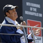Jim Nabors sings "(Back Home Again in) Indiana" for the final time before the start of the 98th running of the Indianapolis 500 IndyCar auto race at the Indianapolis Motor Speedway in Indianapolis, Sunday, May 25, 2014. (AP Photo/Michael Conroy)
