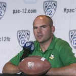 Oregon head coach Mark Helfrich takes questions at the Pac-12 NCAA college football media days at Paramount Studios in Los Angeles, Wednesday, July 23, 2014. (AP Photo)