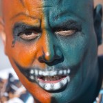 A Miami Dolphins fan shows his spirit during NFL football training camp Friday, July 25, 2014, in Davie, Fla. (AP Photo)