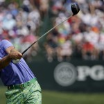 Billy Horschel hits his tee shot on the fifth hole during the final round of the PGA Championship golf tournament at Valhalla Golf Club on Sunday, Aug. 10, 2014, in Louisville, Ky. (AP Photo/David J. Phillip)