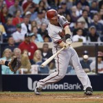 Arizona Diamondbacks' Paul Goldschmidt hits a two-run single to center during the third inning of a baseball game against the San Diego Padres on Friday, June 26, 2015, in San Diego. (AP Photo/Lenny Ignelzi)

