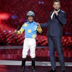 Jockey Victor Espinoza, left, and host Joel McHale appear onstage at the ESPY Awards at the Microsoft Theater on Wednesday, July 15, 2015, in Los Angeles. (Photo by Chris Pizzello/Invision/AP)