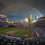 American League's Brian Dozier, of the Minnesota Twins, took the plate following a rain delay in the MLB All-Star baseball Home Run Derby, Monday, July 14, 2014, in Minneapolis. (AP Photo/The Star Tribune, Brian Mark Peterson)