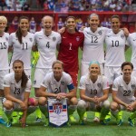U.S. players stand for a team photo before playing Nigeria in a FIFA Women's World Cup soccer game, Tuesday, June 16, 2105, in Vancouver, British Columbia, Canada. (Darryl Dyck/The Canadian Press via AP)
