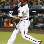 Arizona Diamondbacks' Ender Inciarte connects for a double against the Milwaukee Brewers during the first inning of a baseball game Friday, July 24, 2015, in Phoenix. (AP Photo/Ross D. Franklin)