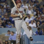Arizona Diamondbacks' Paul Goldschmidt reacts after a swinging strike during the third inning of a baseball game against the Los Angeles Dodgers, Tuesday, June 9, 2015, in Los Angeles. The Dodgers won 3-1. (AP Photo/Jae C. Hong)