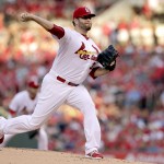 St. Louis Cardinals starting pitcher Lance Lynn throws during the first inning of a baseball game against the Arizona Diamondbacks Wednesday, May 27, 2015, in St. Louis. (AP Photo/Jeff Roberson)
