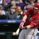  Arizona Diamondbacks' Miguel Montero grounds out against the Colorado Rockies in the fifth inning of an MLB National League baseball game in Denver on Sunday, April 6, 2014. (AP Photo/David Zalubowski)