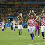 Croatian players applaud their supporters following their 4-0 victory over Cameroon during the group A World Cup soccer match between Cameroon and Croatia at the Arena da Amazonia in Manaus, Brazil, Wednesday, June 18, 2014. (AP Photo/Martin Mejia)