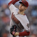 Arizona Diamondbacks' Chase Anderson works against the San Francisco Giants in the first inning of a baseball game Friday, June 12, 2015, in San Francisco. (AP Photo/Ben Margot)
