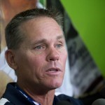 National Baseball Hall of Fame electee Craig Biggio talks to members of the media during a news conference on Saturday, July 25, 2015, in Cooperstown, N.Y. Biggio will be inducted to the hall on Sunday. (AP Photo/Mike Groll)
