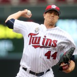 Minnesota Twins pitcher Kyle Gibson throws against the New York Yankees in the first inning of a baseball game, Friday, July 4, 2014, in Minneapolis. (AP Photo/Jim Mone)