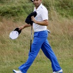 Sergio Garcia of Spain walks along the 18th fairway during the third day of the British Open Golf championship at the Royal Liverpool golf club, Hoylake, England, Saturday July 19, 2014. (AP Photo/Peter Morrison)