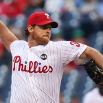 Philadelphia Phillies starting pitcher Chad Billingsley throws in the first inning of a baseball game against the Arizona Diamondbacks, Friday, May 15, 2015, in Philadelphia. (AP Photo/Laurence Kesterson)