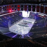 The rink at Nationwide Arena is prepared for the NHL All-Star hockey weekend in Columbus, Ohio, Friday, Jan. 23, 2015. (AP Photo/Gene J. Puskar
