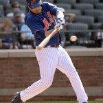 New York Mets' Matt Harvey hits a two-run home run during the fifth inning of a baseball game against the Arizona Diamondbacks Saturday, July 11, 2015, in New York. (AP Photo/Bill Kostroun)
