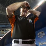 Dan Jennings, the new Miami Marlins new manager, stands on the playing field before his first baseball game against the Arizona Diamondbacks, Monday May 18, 2015 in Miami. Jennings replaces Mike Redmond, who was fired Sunday after the Marlins were nearly no-hit in a 6-0 loss to Atlanta that completed a three-game sweep. The defeat dropped Miami to 16-22. (AP Photo/J Pat Carter)
