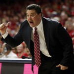 Arizona head coach Sean Miller reacts to a foul against Stanford during the first half of an NCAA college basketball game, Saturday, March 7, 2015, in Tucson, Ariz. (AP Photo/Rick Scuteri)