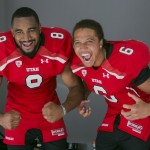 Utah defensive end Nate Orchard, left, and wide receiver Dres Anderson pose for photos at the Pac-12 NCAA college football media days at Paramount Studios in Los Angeles, Wednesday, July 23, 2014. (AP Photo)