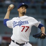 Los Angeles Dodgers starting pitcher Carlos Frias throws against the Arizona Diamondbacks during the first inning of a baseball game, Tuesday, June 9, 2015, in Los Angeles. (AP Photo/Jae C. Hong)