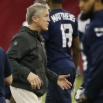 Seattle Seahawks' head coach Pete Carroll watches his team during a team practice for NFL Super Bowl XLIX football game, Friday, Jan. 30, 2015, in Tempe, Ariz. The Seahawks play the New England Patriots in Super Bowl XLIX on Sunday, Feb. 1, 2015. (AP Photo/Matt York)