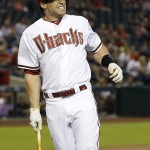  Arizona Diamondbacks' Paul Goldschmidt grimaces as he fouls off a pitch during the first inning of a baseball game against the Milwaukee Brewers, Thursday, June 19, 2014, in Phoenix. (AP Photo/Ross D. Franklin)