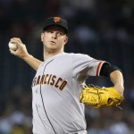 San Francisco Giants' Matt Cain throws a pitch against the Arizona Diamondbacks during the first inning of a baseball game Friday, July 17, 2015, in Phoenix. (AP Photo/Ross D. Franklin)
