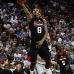 Chicago Bulls' Diante Garrett shoots against the Phoenix Suns during the second half of an NBA summer league basketball game Saturday, July 18, 2015, in Las Vegas. (AP Photo/John Locher)
