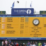 The final scoreboard of the British Open Golf Championship shows the winner Rory McIlroy of Northern Ireland at the end of the British Open Golf championship at the Royal Liverpool golf club, Hoylake, England, Sunday July 20, 2014. (AP Photo/Scott Heppell)
