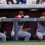 Members of the Arizona Diamondbacks watch during the ninth inning of a baseball game against the Colorado Rockies, Saturday, Sept. 20, 2014, in Denver. The Rockies beat the Diamondbacks 5-1. (AP Photo/Jack Dempsey)