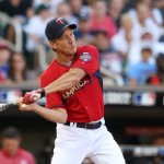 Actor James Denton bats during the All-Star Legends & Celebrity Softball Game, Sunday, July 13, 2014, in Minneapolis. (AP Photo/Jim Mone)