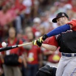American League's Josh Donaldson, of the Toronto Blue Jays, hits during the MLB All-Star baseball Home Run Derby, Monday, July 13, 2015, in Cincinnati. (AP Photo/John Minchillo)
