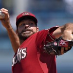  Arizona Diamondbacks relief pitcher Josh Collmenter throws to the plate during the first inning of a baseball game against the Los Angeles Dodgers, Sunday, April 20, 2014, in Los Angeles. (AP Photo/Mark J. Terrill)