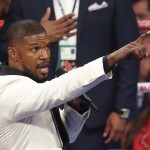 Actor Jamie Foxx sings the national anthem before Floyd Mayweather Jr., and Manny Pacquiao's welterweight title fight on Saturday, May 2, 2015 in Las Vegas. (AP Photo/Eric Jamison)