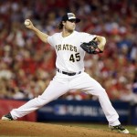 National League's Gerrit Cole, of the Pittsburgh Pirates, throws during the third inning of the MLB All-Star baseball game, Tuesday, July 14, 2015, in Cincinnati. (AP Photo/John Minchillo)
