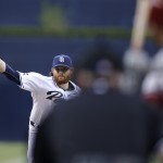 San Diego Padres starting pitcher Ian Kennedy throws to an Arizona Diamondbacks batter during the first inning of a baseball game Thursday, Sept. 4, 2014, in San Diego. (AP Photo/Gregory Bull)