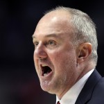 Ohio State coach Thad Matta calls out from the bench during an NCAA college basketball tournament round of 32 game against Arizona in Portland, Ore., Saturday, March 21, 2015. (AP Photo/Craig Mitchelldyer)