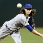 New York Mets pitcher Jacob deGrom throws in the first inning during a baseball game against the Arizona Diamondbacks, Sunday, June 7, 2015, in Phoenix. (AP Photo/Rick Scuteri)