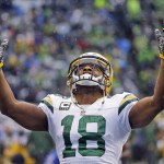 Green Bay Packers' Randall Cobb looks up before the NFL football NFC Championship game against the Seattle Seahawks Sunday, Jan. 18, 2015, in Seattle. (AP Photo/Elaine Thompson)