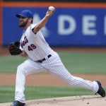New York Mets starting pitcher Jonathon Niese delivers in the first inning of a baseball game against the Arizona Diamondbacks in New York, Sunday, July 12, 2015. (AP Photo/Kathy Willens)
