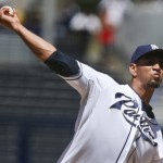 San Diego Padres starting pitcher Tyson Ross works against the Arizona Diamondbacks in the first inning of a baseball game Monday, Sept. 1, 2014, in San Diego. (AP Photo/Lenny Ignelzi)
