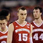 Wisconsin players react during the second half of the NCAA Final Four college basketball tournament championship game against Duke Monday, April 6, 2015, in Indianapolis. (AP Photo/David J. Phillip)
