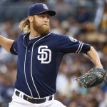 San Diego Padres starting pitcher Andrew Cashner winds up during the first inning of the Padres' baseball game against the Arizona Diamondbacks on Saturday, June 27, 2015, in San Diego. (AP Photo/Lenny Ignelzi)
