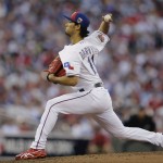 American League pitcher Yu Darvish, of the Texas Rangers, throws during the third inning of the MLB All-Star baseball game, Tuesday, July 15, 2014, in Minneapolis. (AP Photo/Jeff Roberson)