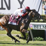  Real Solution with Javier Castellano up crosses the finish line to win the 113th running of the Manhattan horse race at Belmont Park, Saturday, June 7, 2014, in Elmont, N.Y. (AP Photo/Matt Slocum)