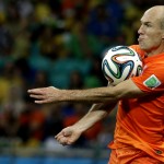 
Netherlands' Arjen Robben controls the ball during the World Cup quarterfinal soccer match between the Netherlands and Costa Rica at the Arena Fonte Nova in Salvador, Brazil, Saturday, July 5, 2014. (AP Photo/Hassan Ammar)