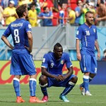  Italy's Mario Balotelli, center, and Italy's Claudio Marchisio react after Costa Rica's Bryan Ruiz scored the opening goal during the group D World Cup soccer match between Italy and Costa Rica at the Arena Pernambuco in Recife, Brazil, Friday, June 20, 2014. (AP Photo/Antonio Calanni)