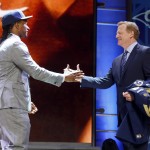 Georgia running back Todd Gurley shakes hands with NFL commissioner Roger Goodell after being selected by the St. Louis Rams as the 10th pick in the first round of the 2015 NFL Draft, Thursday, April 30, 2015, in Chicago. (AP Photo/Charles Rex Arbogast)