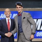 Dario Saric of Croatia, right, poses for a photo with NBA Commissioner Adam Silver after being selected 12th overall by the Denver Nuggets during the 2014 NBA draft, Thursday, June 26, 2014, in New York. (AP Photo/Jason DeCrow)